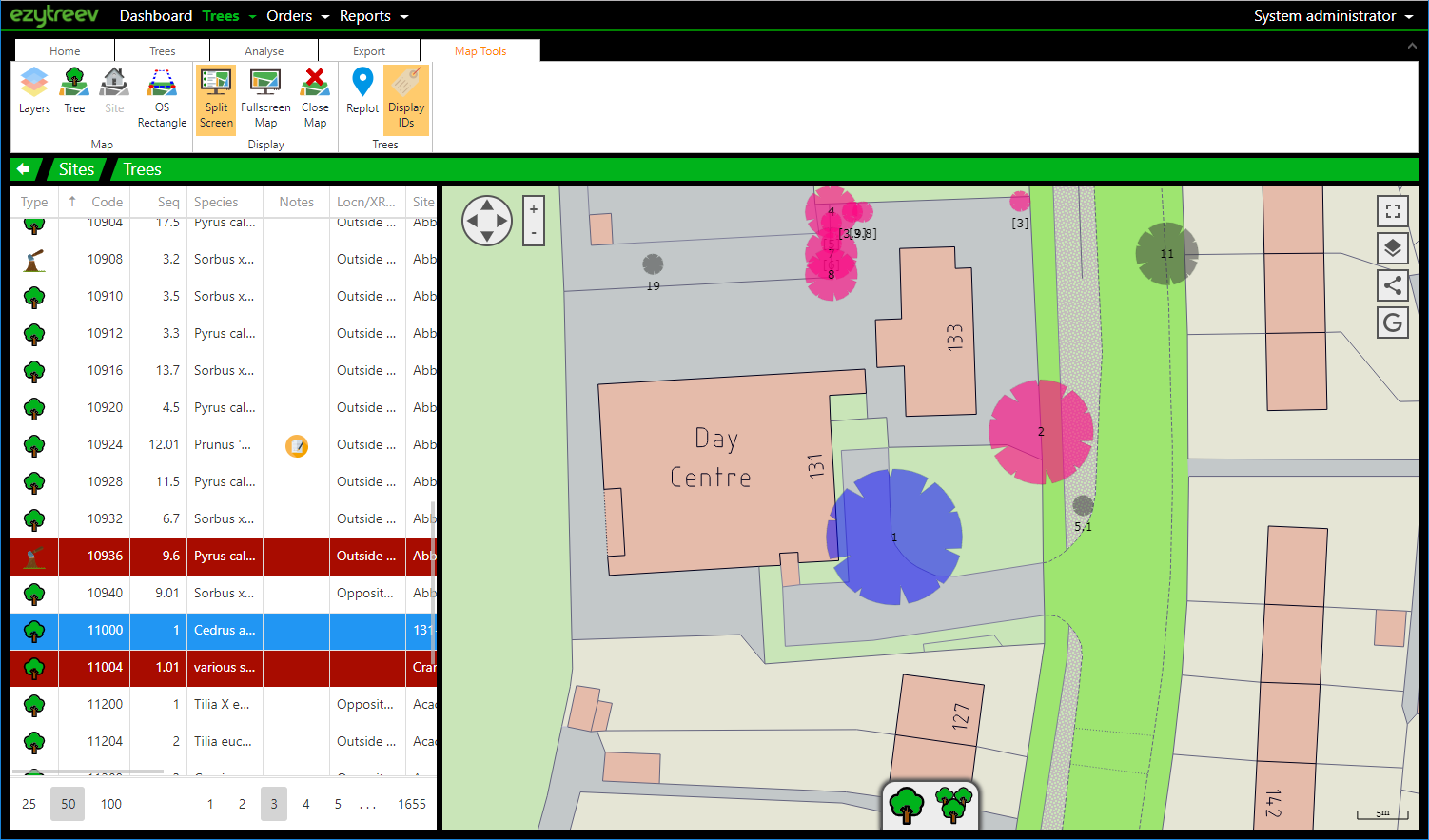 screenshot - tree list & map